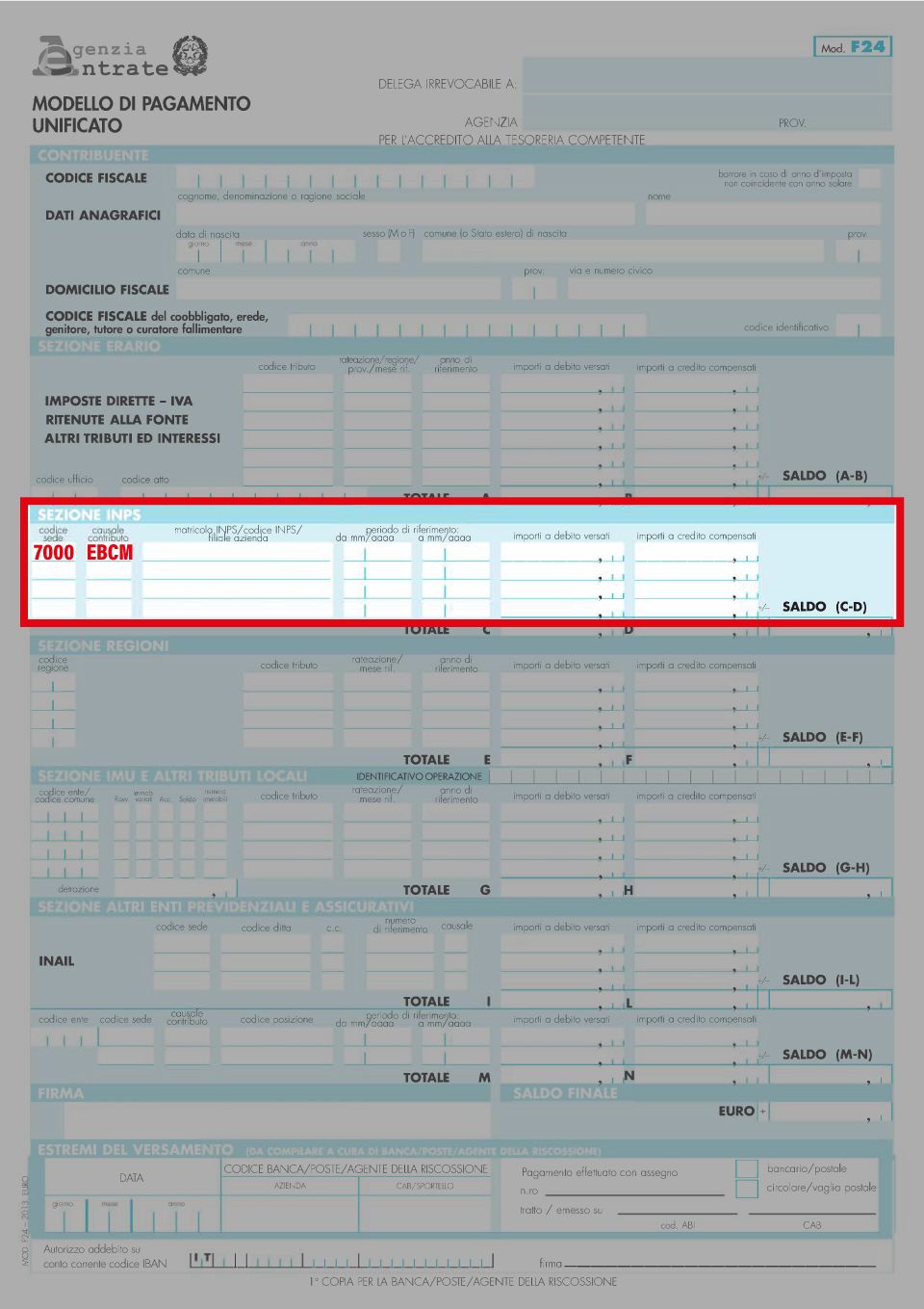 Istruzioni per il versamento tramite modello F24